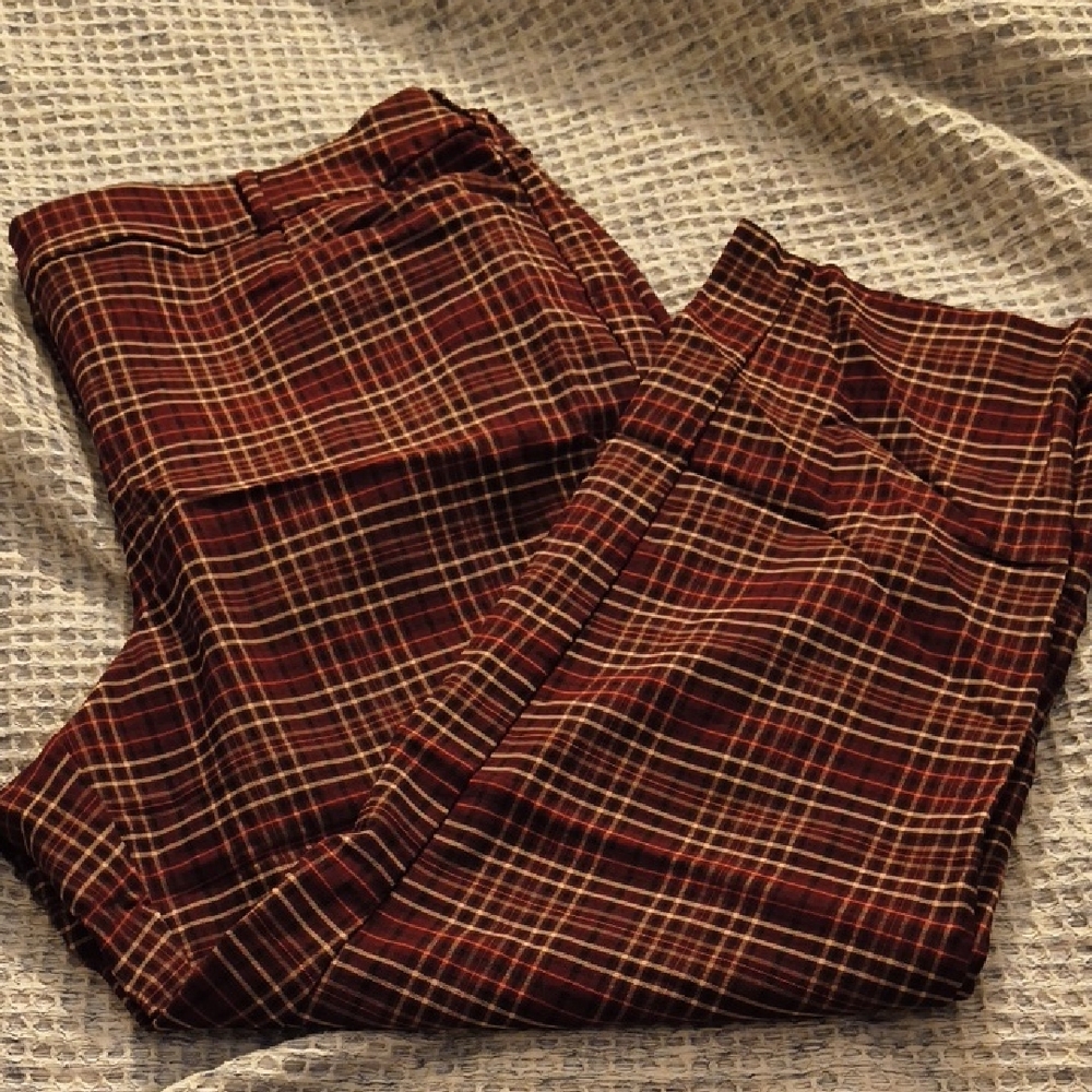 Lane Bryant Pants in Brown and Red Wine Plaid